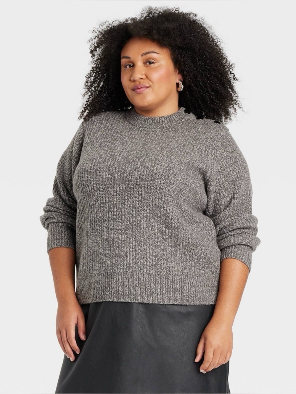 Women's Button Crewneck Pullover Sweater - Ava & Viv - Gray - new